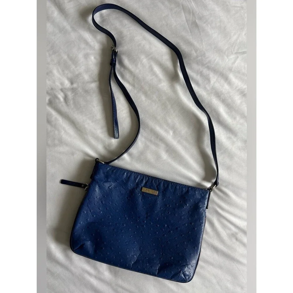 Kate Spade New York Blue Crossbody Bag | Textured Leather | Gold Hardware